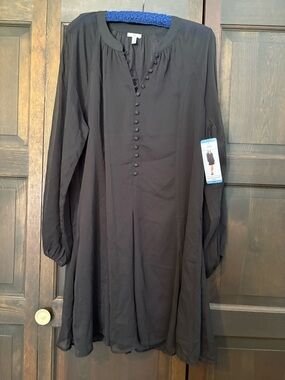 Joie Black Long-Sleeve Button-Front Tunic Dress